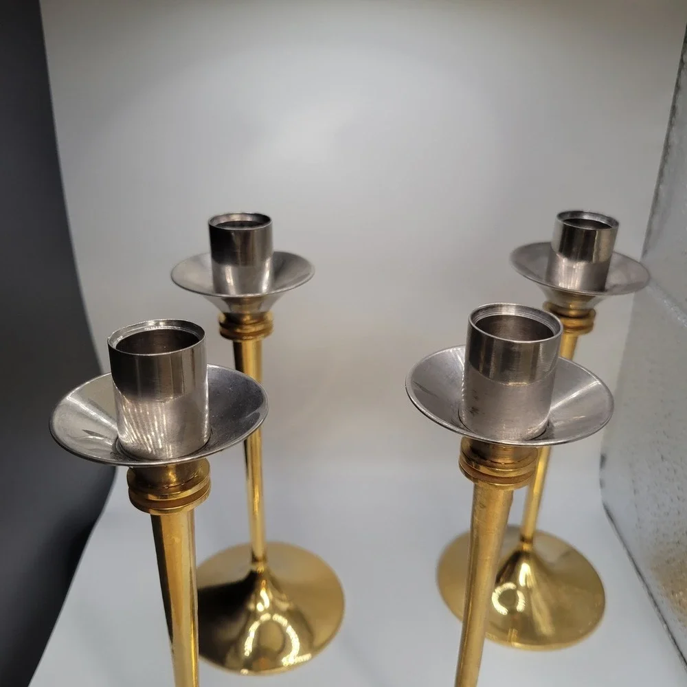 Vtg Scandia Guldgold Karlshamn Sweden 24K‎ Gold Plated Brass 4 Candlesticks  MCM